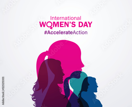 Accelerate action - International women's day concept poster. Woman sign illustration background. 2025 women's day campaign theme - #AccelerateAction