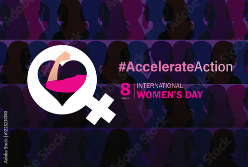 Accelerate action - International women's day concept poster. Woman sign illustration background. 2025 women's day campaign theme - #AccelerateAction