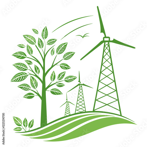 Clean Renewable Energy Vector Illustration for Sustainable Power and Green Environment Designs