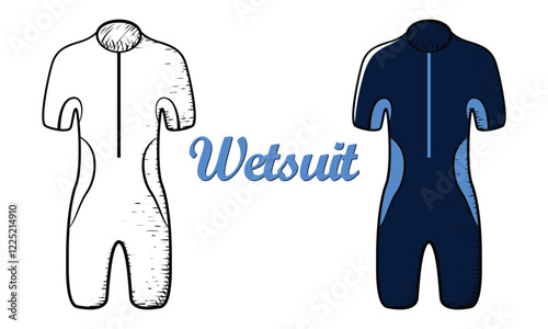 wetsuit hand drawn engrave style vector art icon