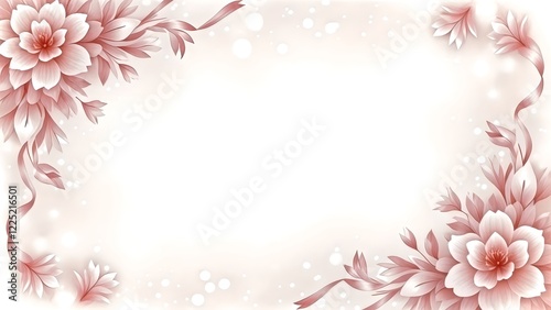 Pink Floral Frame with Flowers and Leaves photo