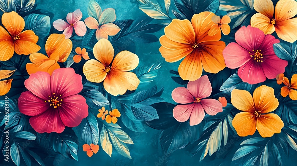 custom made wallpaper toronto digitalA bright summer floral pattern in teal pink background