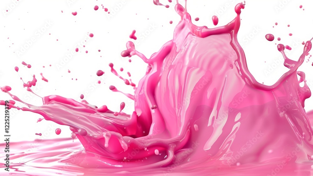 Obraz premium A pink liquid splash frozen in motion against a white background with droplets and waves creating a dynamic