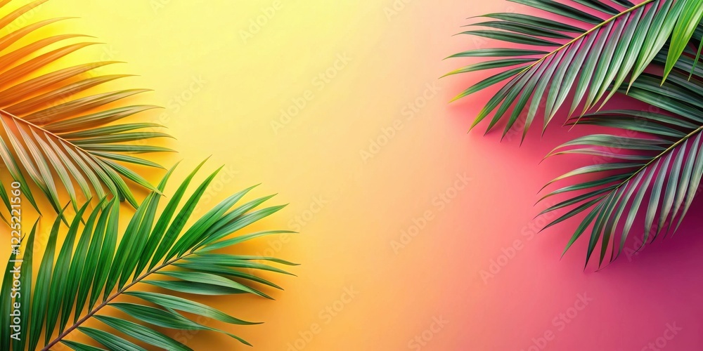 Vibrant Tropical Palm Fronds on a Warm Gradient Background Perfect for Summer Designs Vibrant Tropical Palm Fronds on a Warm Gradient Background Perfect for Summer Designs