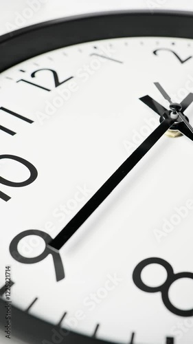 Clock running fast. Time lapse of black and white classic wall clock. Vertical video. Analog wall clock. Slider dolly shot. Timelapse. Time concept. Close-up in 4K, UHD