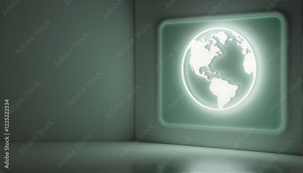 Fototapeta premium Glowing globe representation on minimalist wall, Earth Day Theme