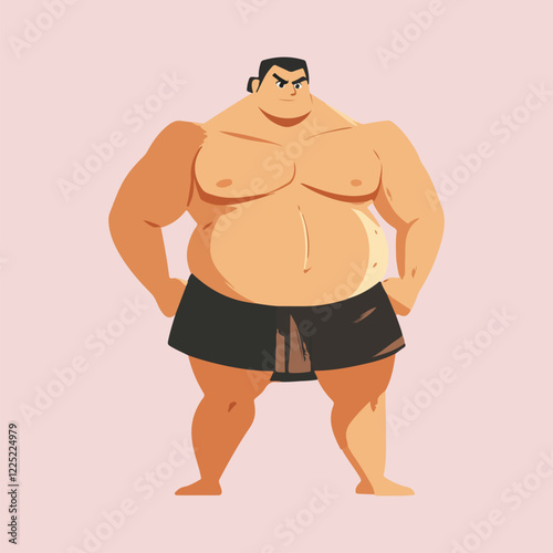 sumo wrestler in a fighting stance vector illustration 