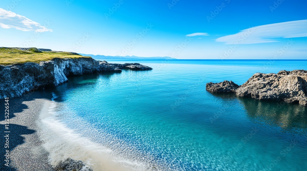 Obraz premium Coastal cove, waves gently flowing into a secluded inlet, 3D illustration