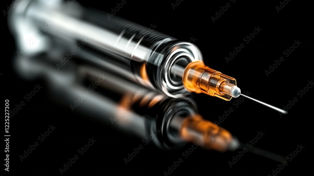 Syringe with Medical Liquid for Injection or Vaccination Amid Healthcare and Pharmaceutical Industry Syringe with Medical Liquid for Injection or Vaccination Amid Healthcare and Pharmaceutical Industry