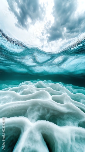 Underwater waves, looking up at the surface motion, 3D illustration photo