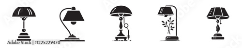 Collection of vector silhouettes of sleeping lamps
