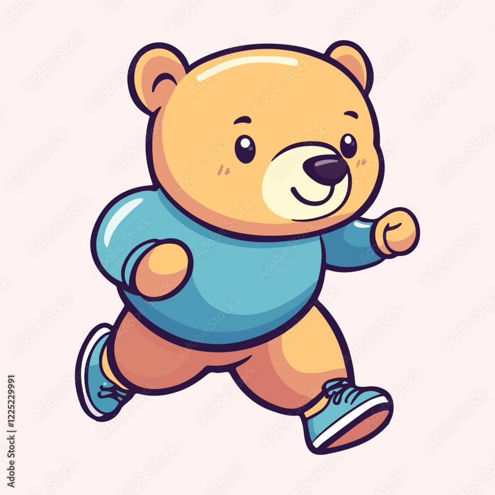 Fototapeta premium Cartoon bear is running vector illustration 