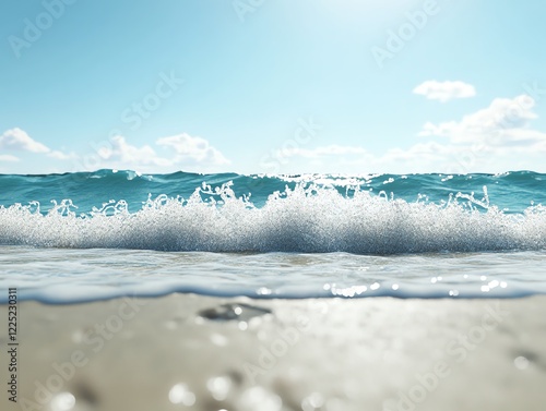 High tide, waves rolling strongly onto the shore, 3D illustration