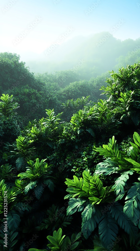 Obraz premium Layered canopy, varying textures in jungle treetops, 3D illustration