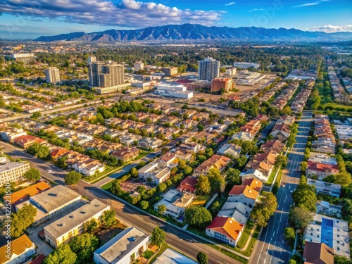 Orange County's Santa Ana revealed: photorealistic drone imagery, showcasing an aerial city vista.