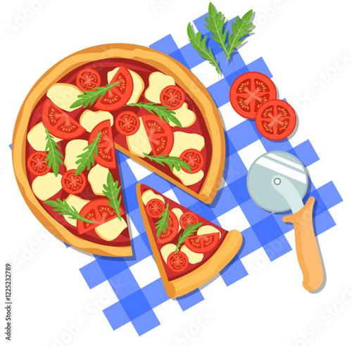 Vector Illustration of Pizza in a Cut and a Slice