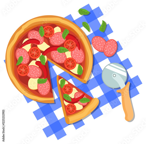 Vector Illustration of Pizza in a Cut and a Slice