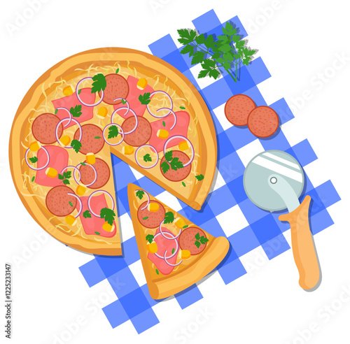 Vector Illustration of Pizza in a Cut and a Slice