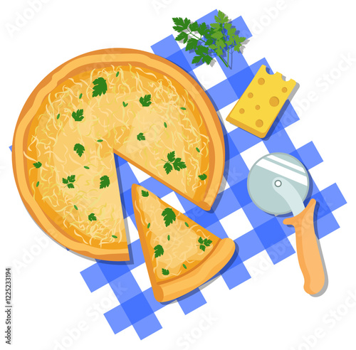 Vector Illustration of Pizza in a Cut and a Slice