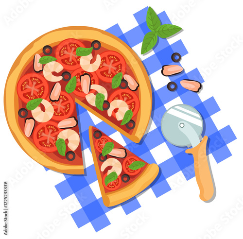 Vector Illustration of Pizza in a Cut and a Slice