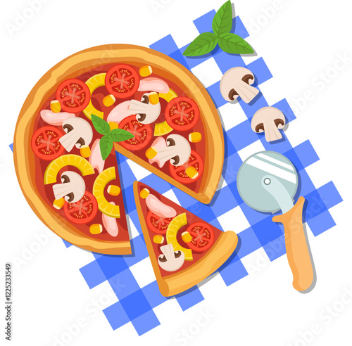 Vector Illustration of Pizza in a Cut and a Slice