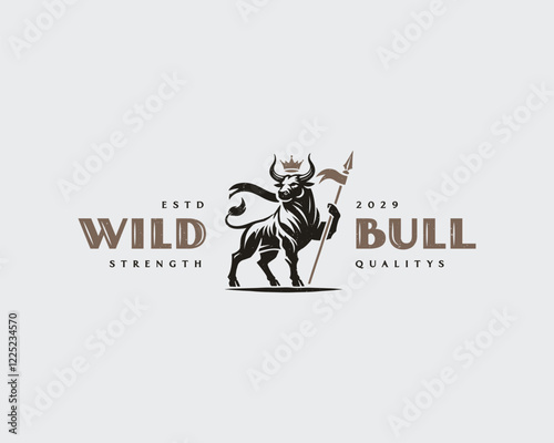 Vintage elegant king buffalo strong ox logo mark template 