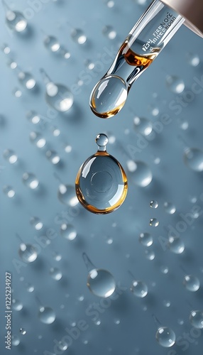 Vitamin C serum droplets showcasing skincare texture: skincare, beauty, cosmetic liquid drops

