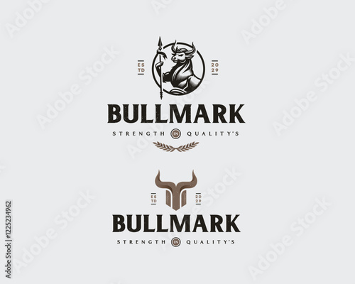 Vintage elegant king buffalo strong ox logo mark template 