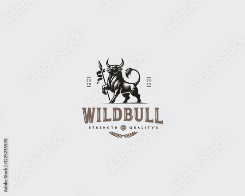 Vintage elegant king buffalo strong ox logo mark template 