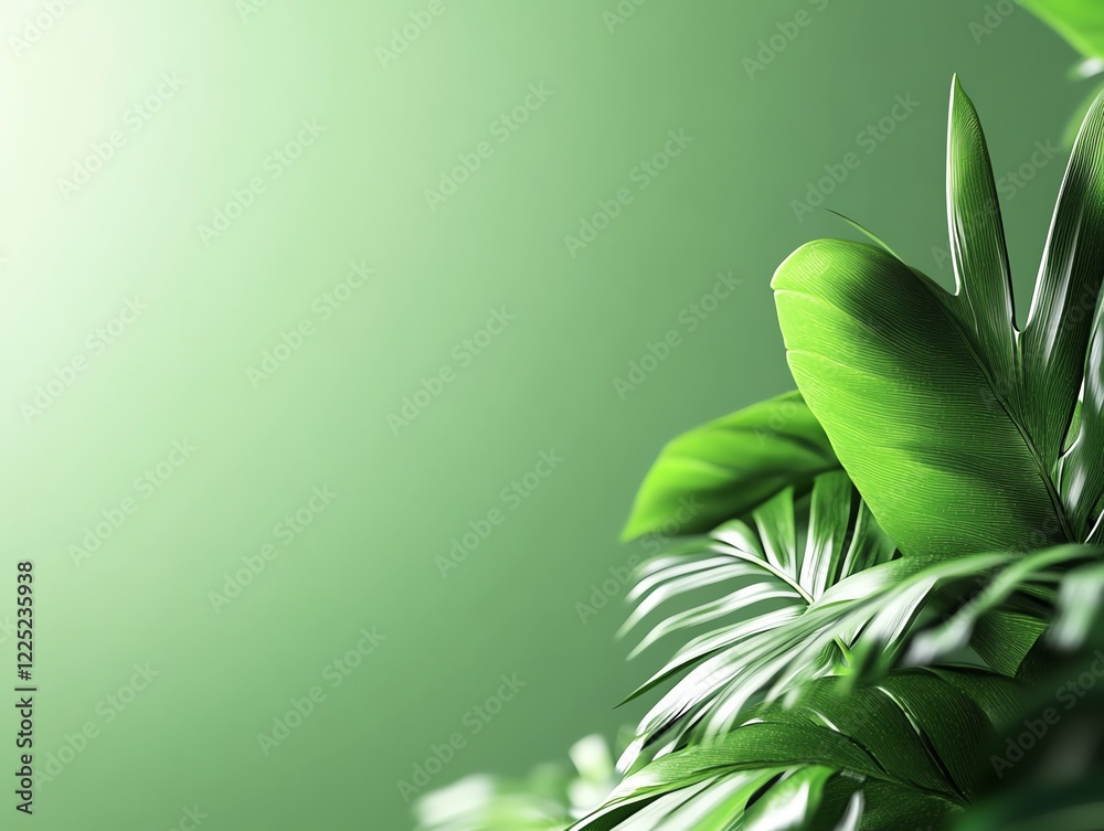 Fototapeta premium Summer jungle, bright sunlight and bold greenery, 3D illustration