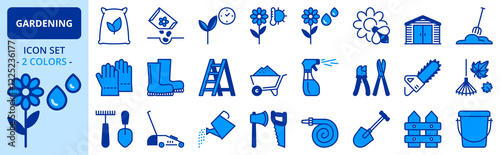 Icons in two colors about gardening