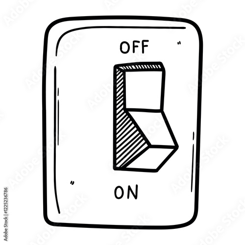 Hand drawn doodle power on and off switch on white background.