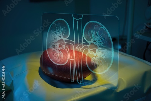 Human Kidneys Anatomical Model and Xray Overlay