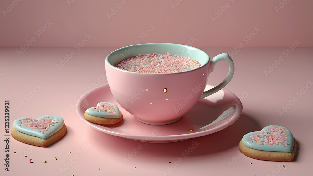 Pastel 3D Teacup with Heart Cookies Pastel 3D Teacup with Heart Cookies