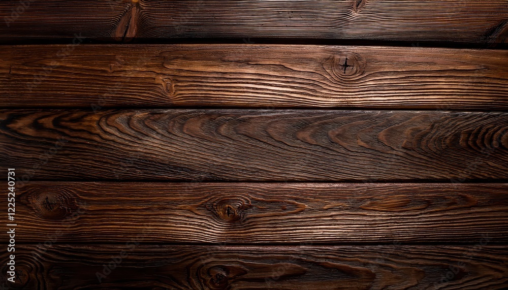 Naklejka premium Striking Dark Wood Texture Backdrop Rich, Rustic Elegance Amidst a Mystical Forest Setting, Perfect for Interior Design or Artistic Exploration.