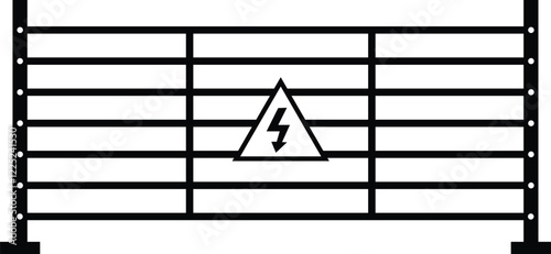 Electric fence icon. Electric fence icon with high voltage sign. Electric fencing symbol. flat style.