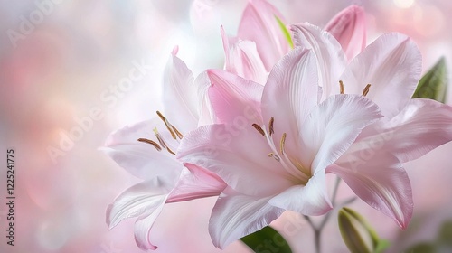 Stunning Pink Lily Flower in Soft Focus with Blurred Floral Background