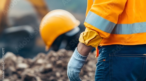 Worker Optimizing Workflow by Rearranging Construction Equipment for Improved Efficiency photo