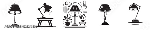 Collection of vector silhouettes of lamps and study tables