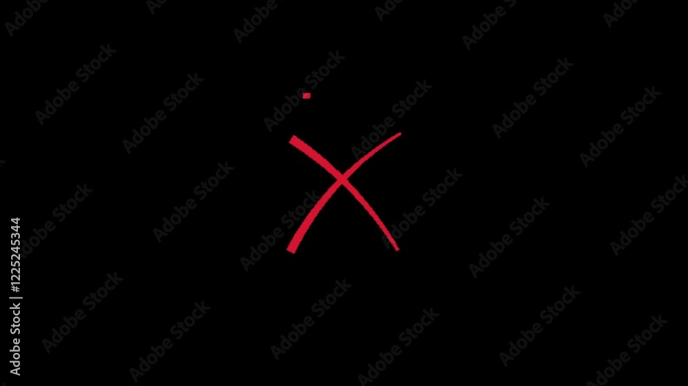 Hand drawn red cross mark symbol appear in a circle isolated on transparent background. Two red crossing lines. Red cross mark. Cross Sign on a black screen.
