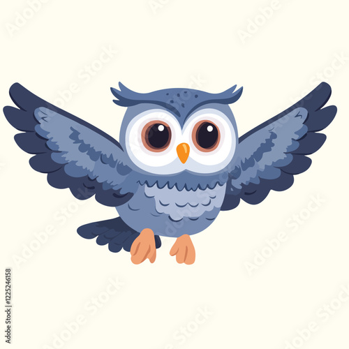 Cute cartoon Owl Bird With Wings vector illustration 