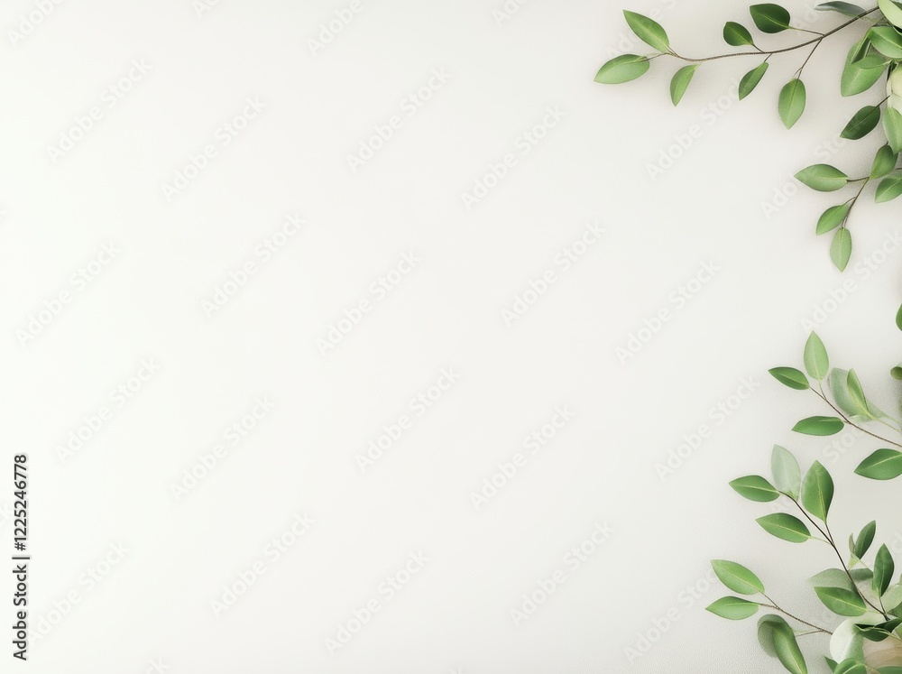 A serene background featuring soft green leaves against a light beige surface, perfect for nature-themed designs or backgrounds. A serene background featuring soft green leaves against a light beige surface, perfect for nature-themed designs or backgrounds.