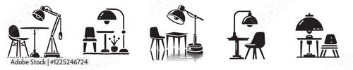 Collection of vector silhouettes of lamps and study tables
