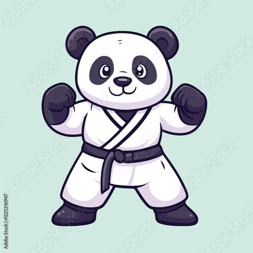 A cute cartoon panda wearing a white karate uniform vector illustration 