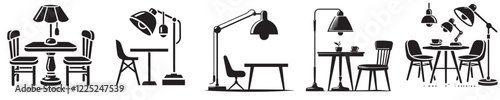 Collection of vector silhouettes of lamps and study tables