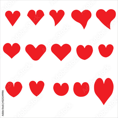 Various heart shapes, pattern red hearts, and vector illustrations hearts.
