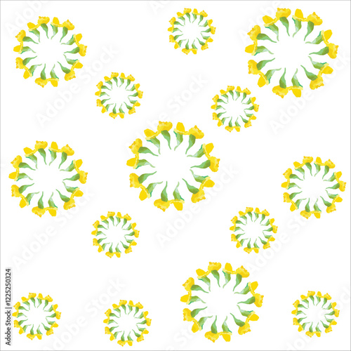 vector illustration of Circular shape padauk flowers, Myanmar national flower, and flower pattern. For Myanmar water festival (Thingyan).