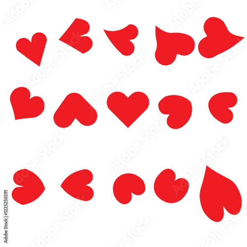 Various heart shapes, pattern red hearts, and vector illustrations hearts.