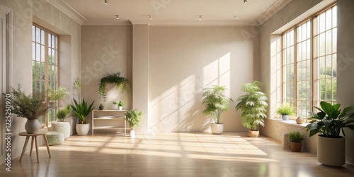 Sunlit Room Interior Design with Potted Plants and Minimalist Decor
