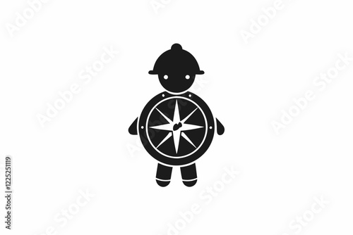 Explorer with Compass Silhouette on White Background - Adventure, Travel, Navigation Icon